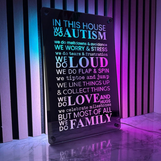 Autism LED Mirror Sign – Inspirational Neurodiversity Decor with Multi-Color Lights | Sensory Room The Crafty Bonobo LED Mirror Sign 1