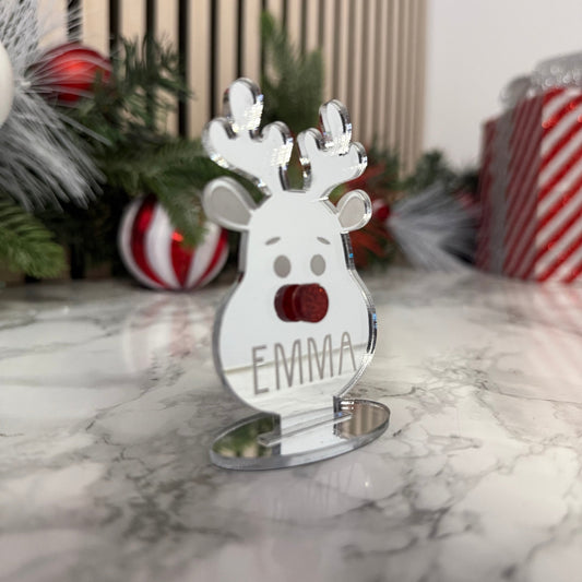 Mini Silver Mirror Reindeer – Glitter Red Nose Christmas Table Buddy The Crafty Bonobo 1