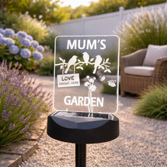 Personalised Mum’s Garden Solar Light – Engraved “Love Grows Here” Garden Plaque