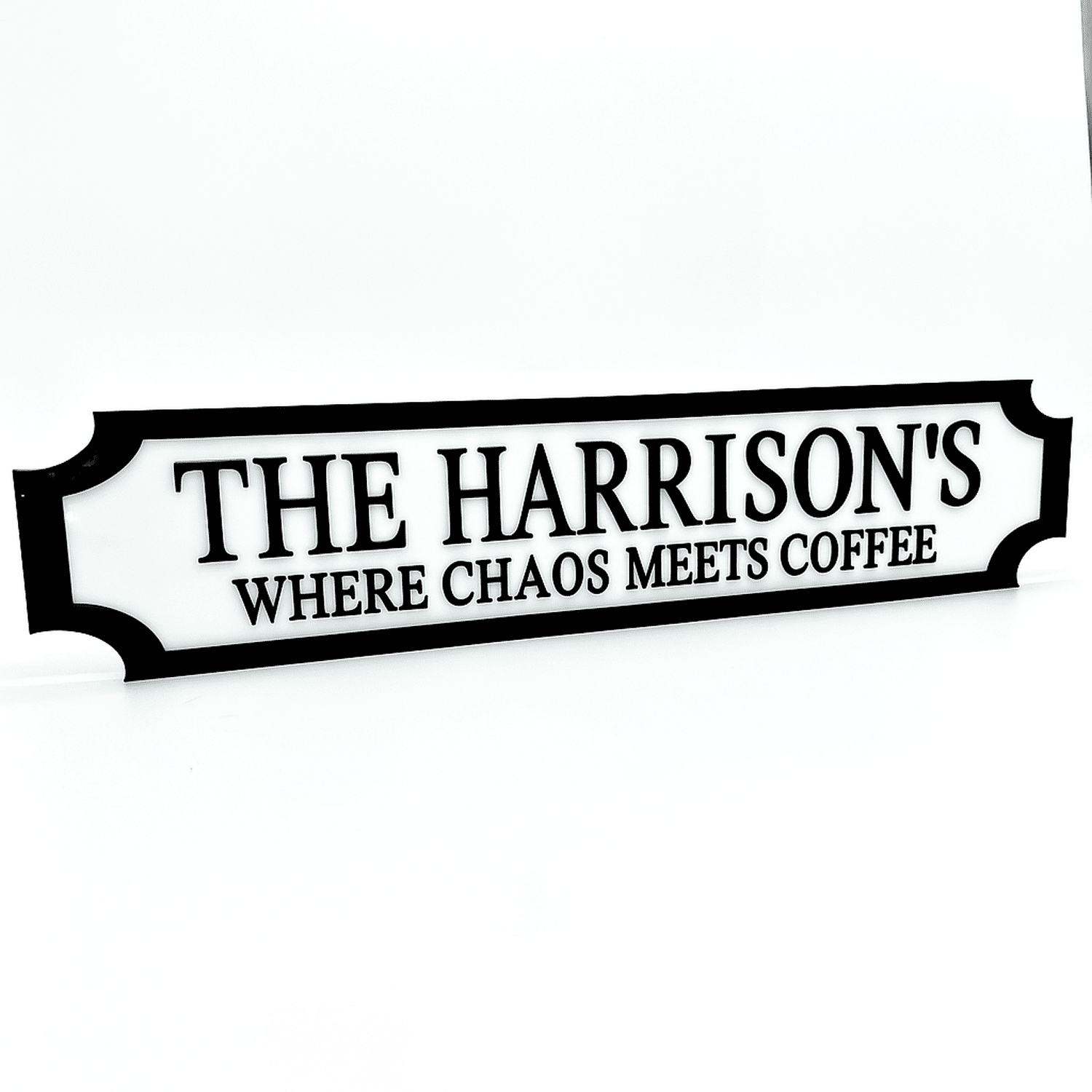 Family Name Sign – Where Chaos Meets Coffee - Custom 3D Acrylic Street Sign | Personalised Family Home Decor The Crafty Bonobo 1