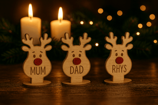 Personalised Reindeer Place Name Decoration – Silver or Gold Mirror The Crafty Bonobo 1