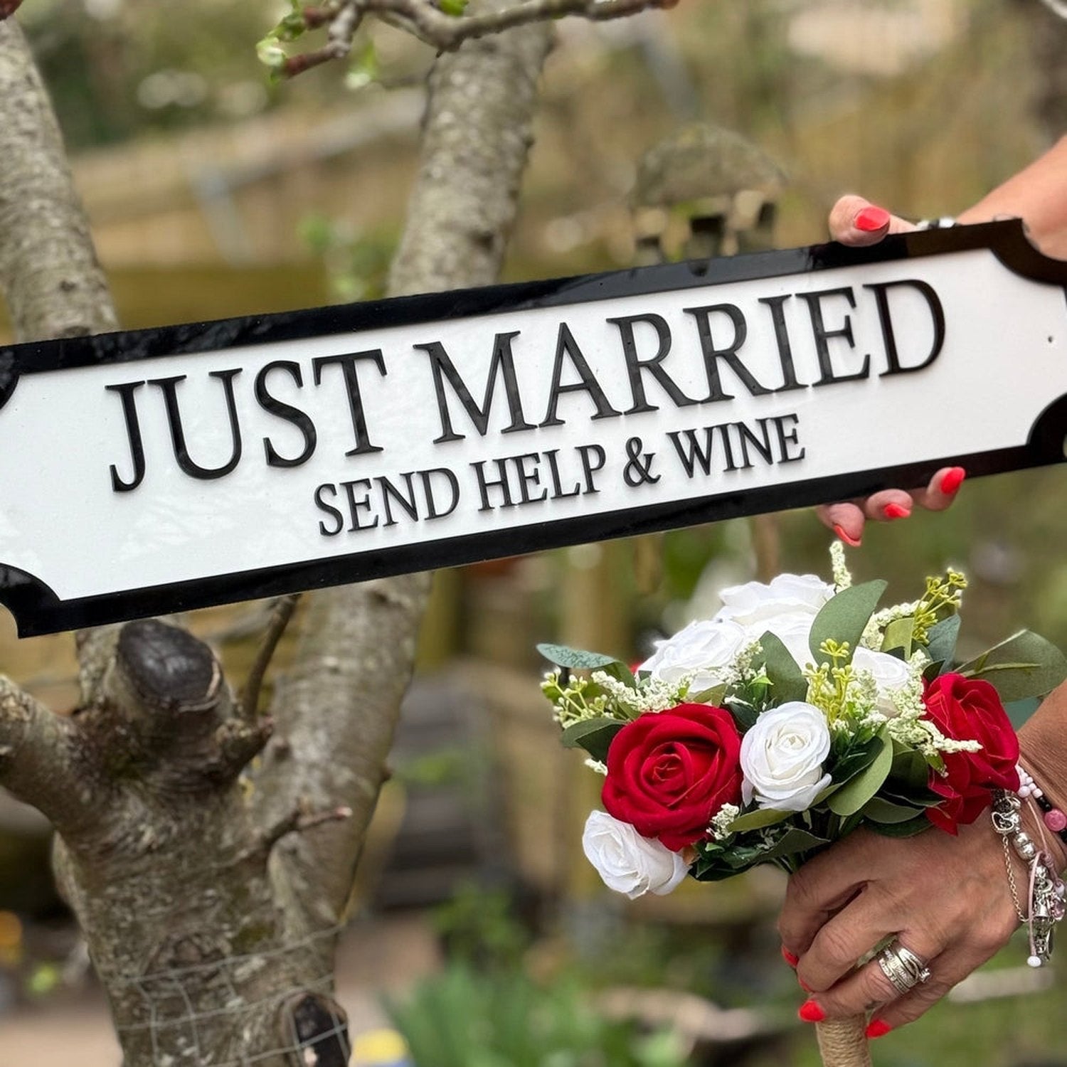 Just Married – Send Help & Wine’ Funny Wedding Gift Sign | 3D Street Sign The Crafty Bonobo Street Sign 2