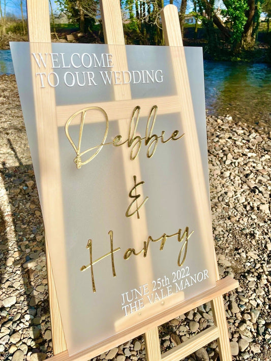 Luxury Frosted Welcome Wedding Sign | Mirror Wedding Decor C The Crafty Bonobo Wedding Decor 2