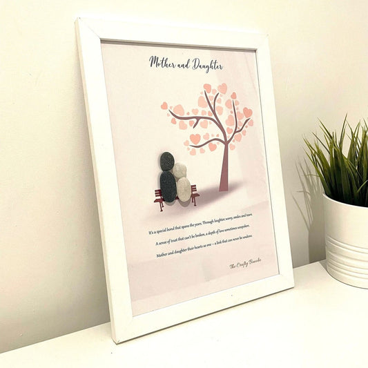 Mother & Daughter Pebble Picture Frame - Heart Pebble Art The Crafty Bonobo Pebble Picture 1