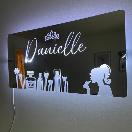 Personalised Beauty LED Vanity Mirror Sign - Custom Name Light with Makeup Theme The Crafty Bonobo LED Mirror Sign 1
