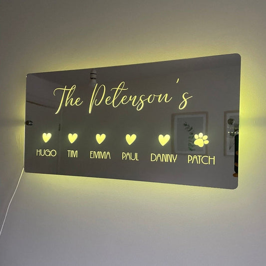 Personalised Family LED Sign with remote | Light-Up Sign The Crafty Bonobo LED Mirror Sign 1