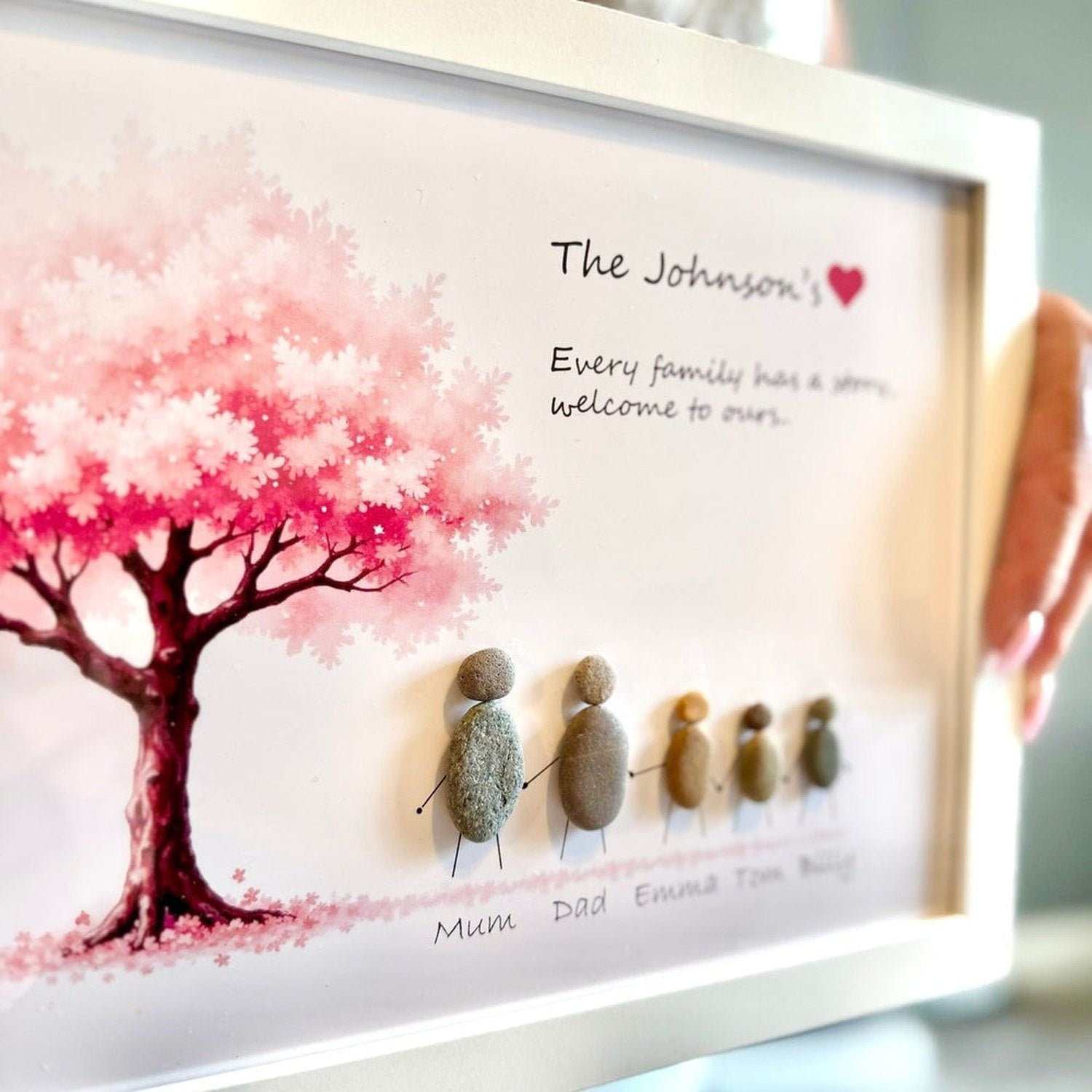 Personalised Family Pebble Art Frame – Cherry Blossom Tree The Crafty Bonobo 1