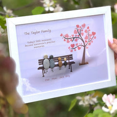 Personalised Family Pebble Art – “Precious Moments” Pink Tree Bench Frame The Crafty Bonobo 1