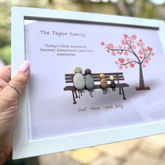 Personalised Family Pebble Art – “Precious Moments” Pink Tree Bench Frame The Crafty Bonobo 5