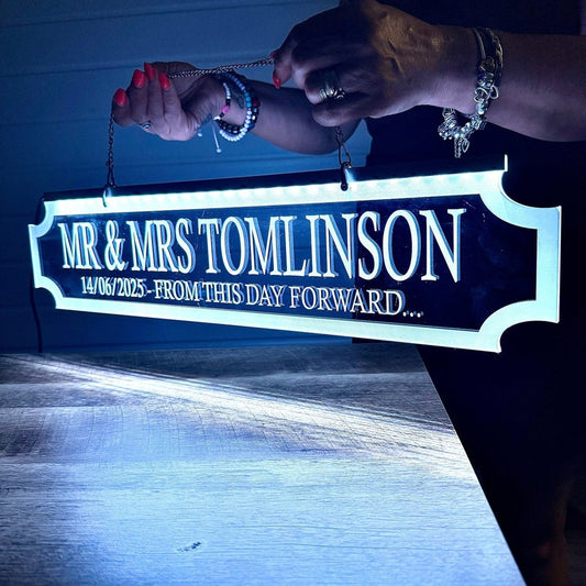 Personalised LED Hanging Sign | Illuminated Street Sign | Light-Up Wedding Gift Plaque The Crafty Bonobo Street Sign 2