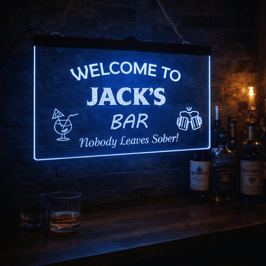 Personalised Colour-Changing Hanging LED Sign – Custom Bar, Man Cave & Home Decor Light The Crafty Bonobo LED Signs 1