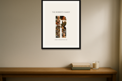Framed personalised photo collage print on a wall