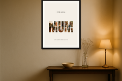 Framed personalised photo collage print on a wall
