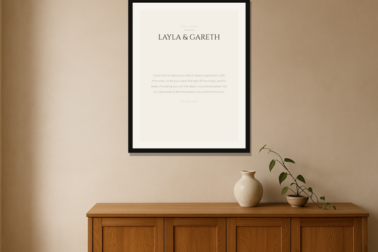 Framed personalised print on a wall