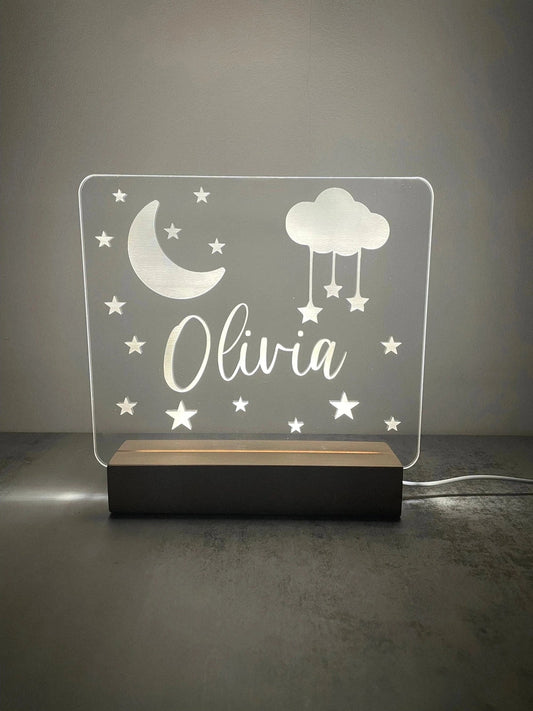 Custom Children’s LED Night Lamp | Moon & Stars The Crafty Bonobo LED Signs 1