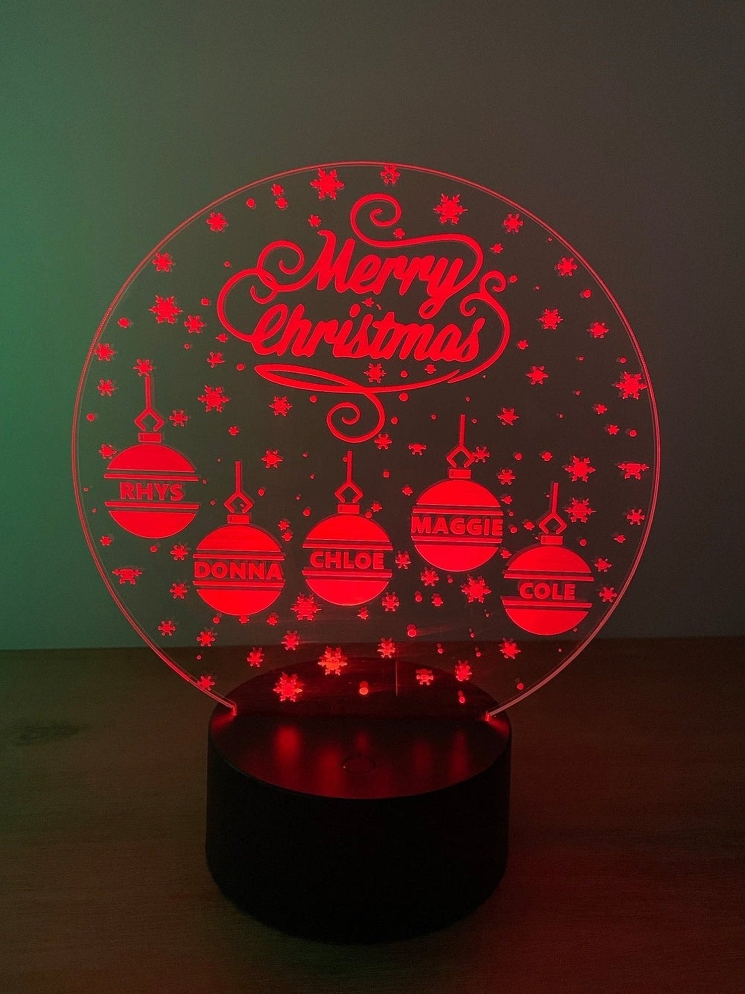 Personalised Christmas Family Snow Globe LED Sign The Crafty Bonobo Christmas Decor 2