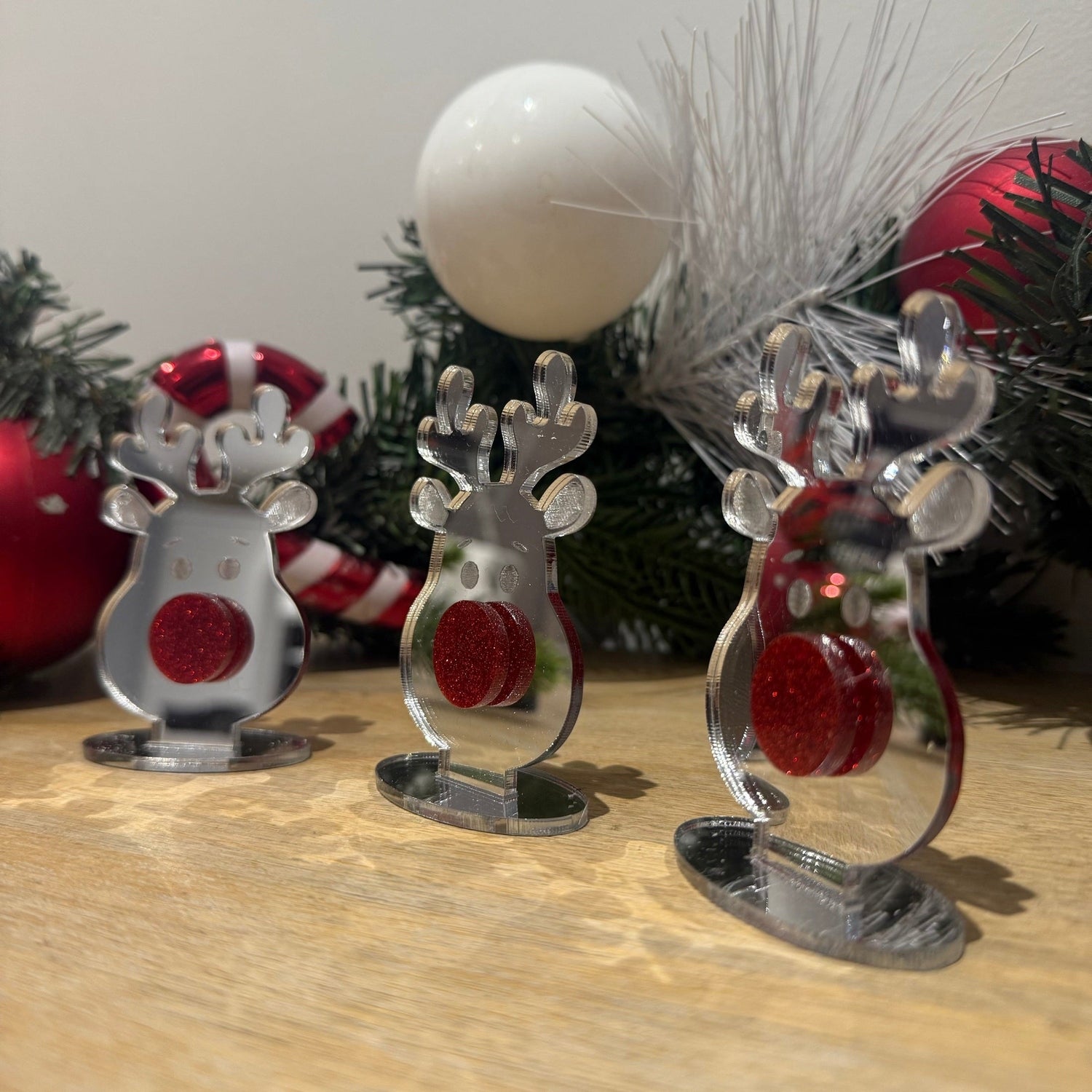 Mini Silver Mirror Reindeer – Glitter Red Nose Christmas Table Buddy The Crafty Bonobo 4