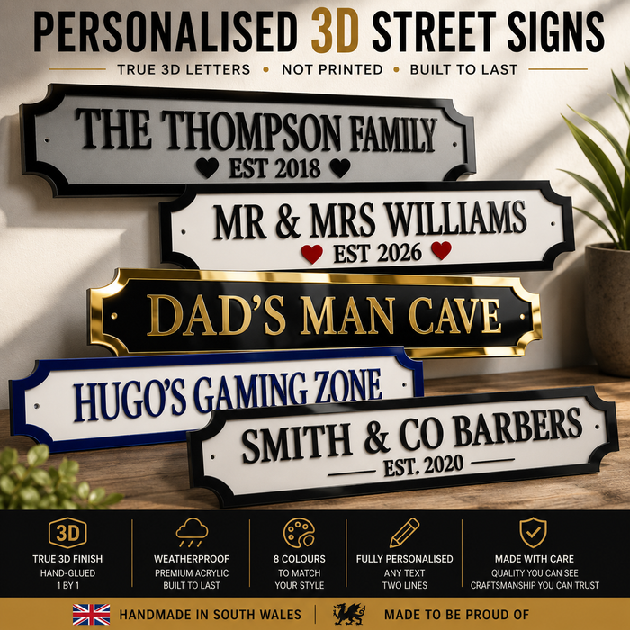 Customisable 3D Street Sign – Personalised Acrylic Plaque for Home, Bar & Business