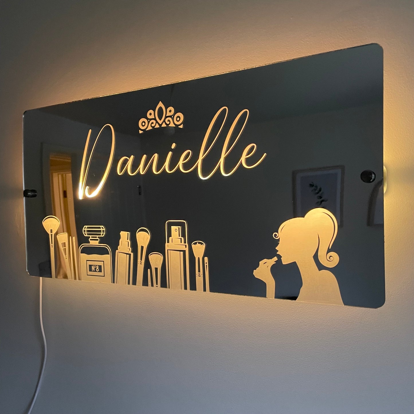 Personalised Beauty LED Vanity Mirror Sign - Custom Name Light with Makeup Theme