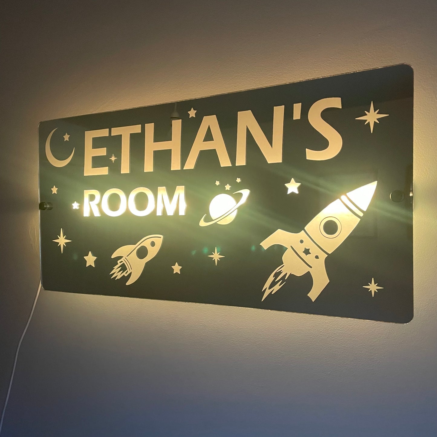 Space Theme Children’s Personalised LED Mirror