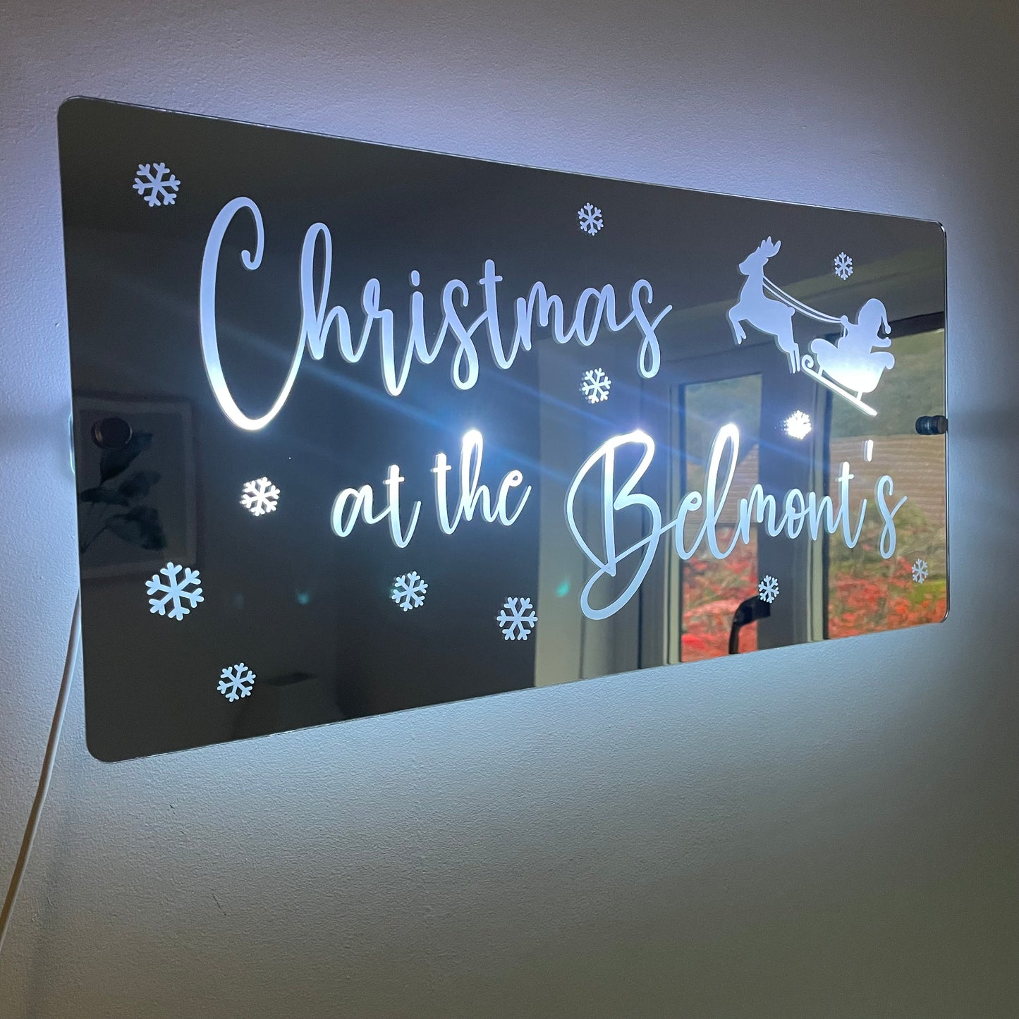 Christmas Family Name LED Mirror | Light Up Christmas Decoration