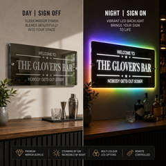 Personalised LED Bar Sign with remote | Light-Up Man Cave Mirror Sign