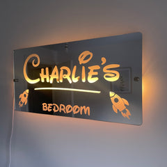 Personalised Rocket LED Name Mirror with remote | LED Light Sign Bedroom Mirror