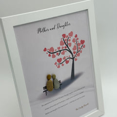 Mother & Daughter Pebble Picture Frame - Heart Pebble Art