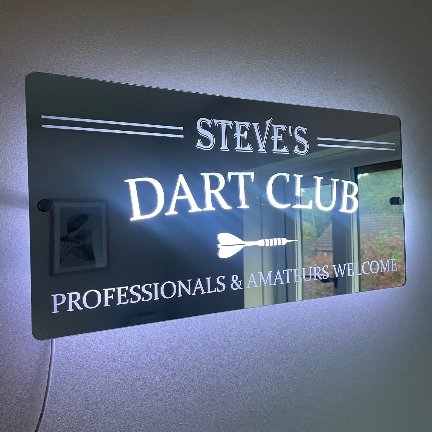 Personalised LED Dart Club Mirror with remote | Darts Sign