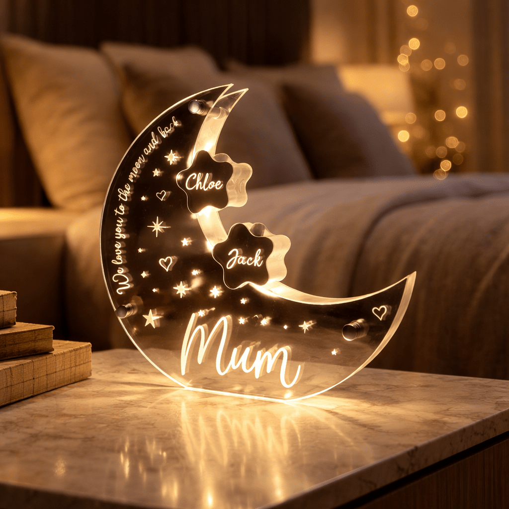 Personalised Moon & Stars LED Mirror Light – Perfect Mother’s Day Gift
