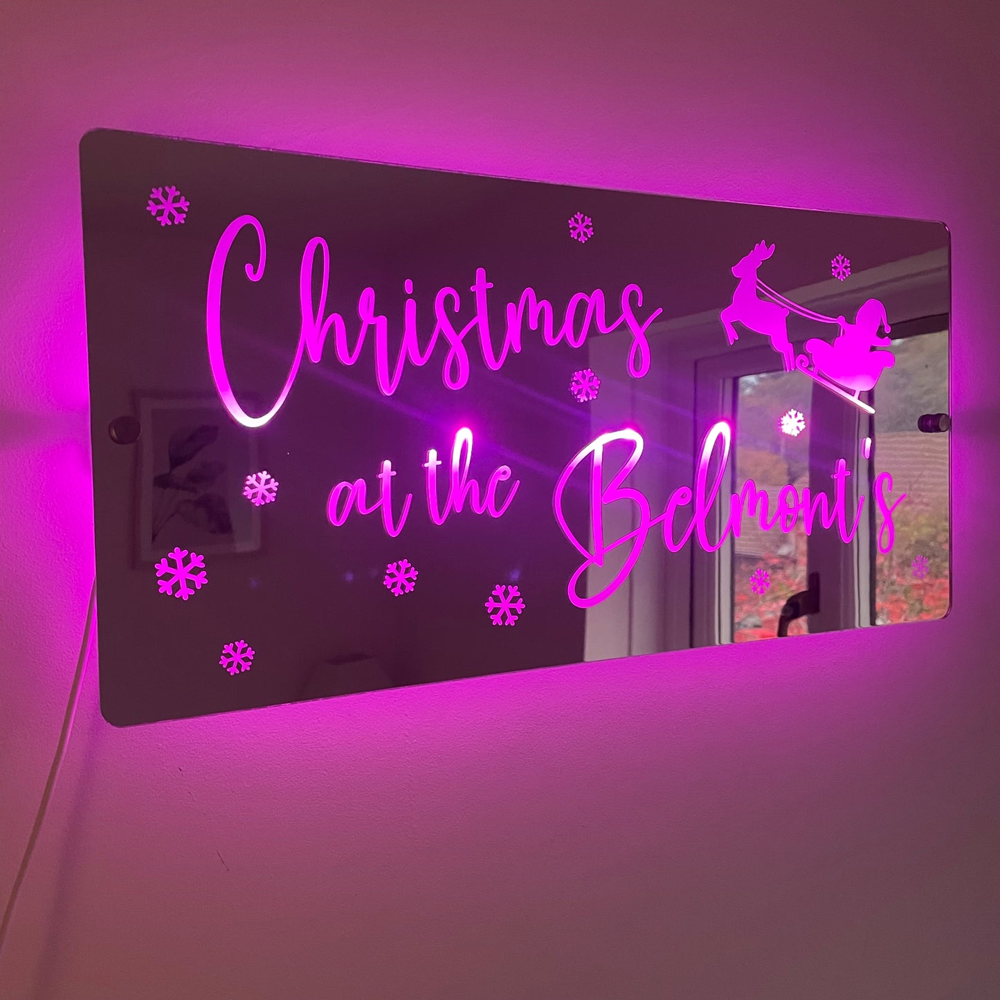 Christmas Family Name LED Mirror | Light Up Christmas Decoration