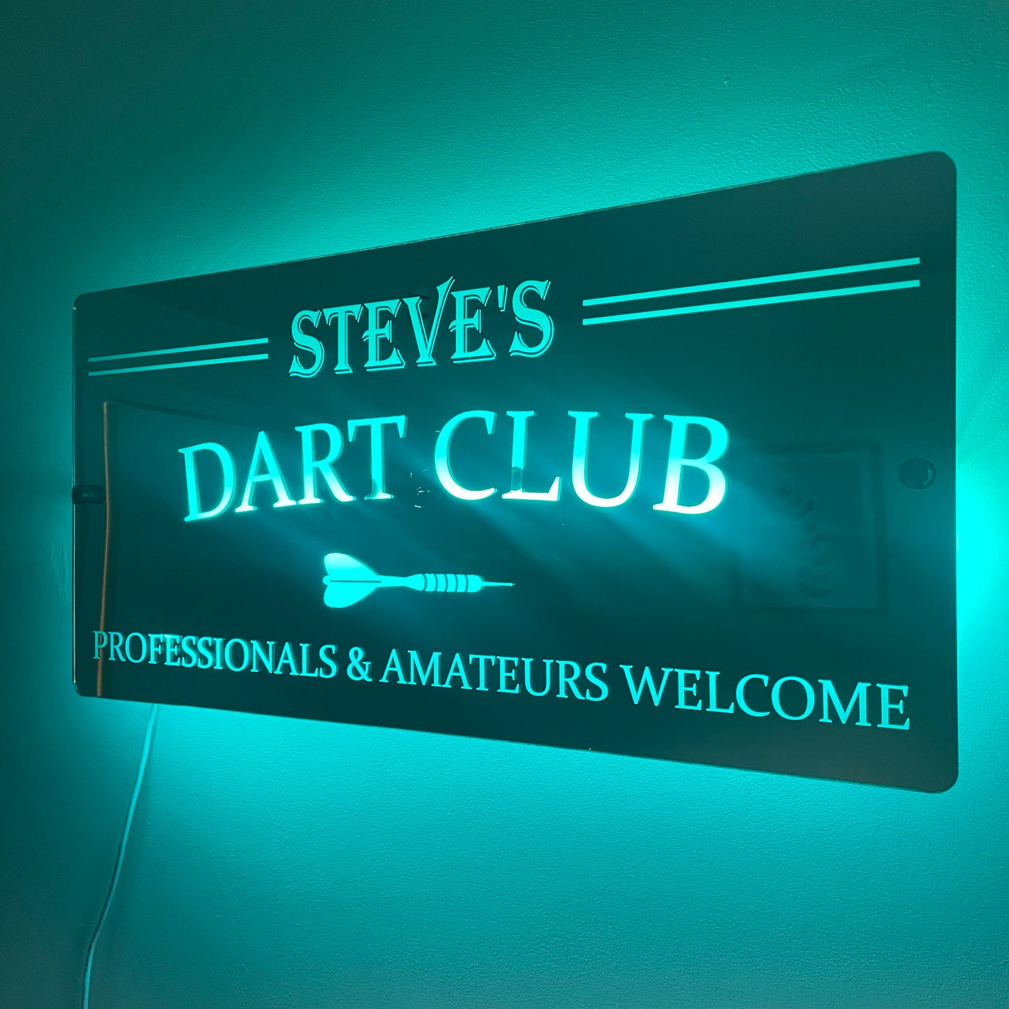 Personalised LED Dart Club Mirror with remote | Darts Sign