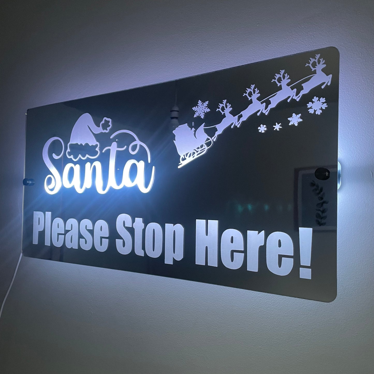 Santa Please Stop Here LED Mirror with remote | LED Light Sign Mirror | Christmas Decor