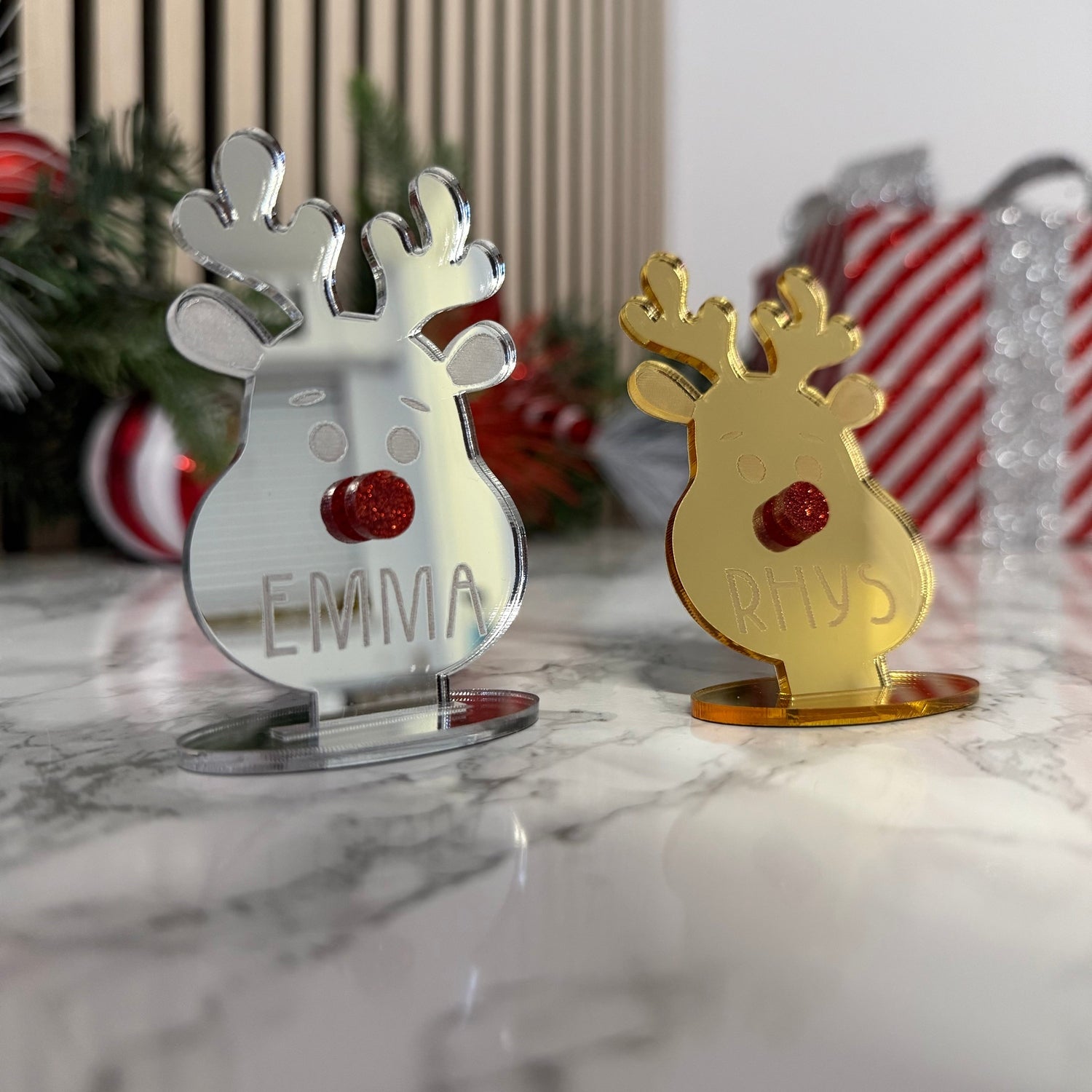 Personalised Reindeer Place Name Decoration – Silver or Gold Mirror The Crafty Bonobo 3