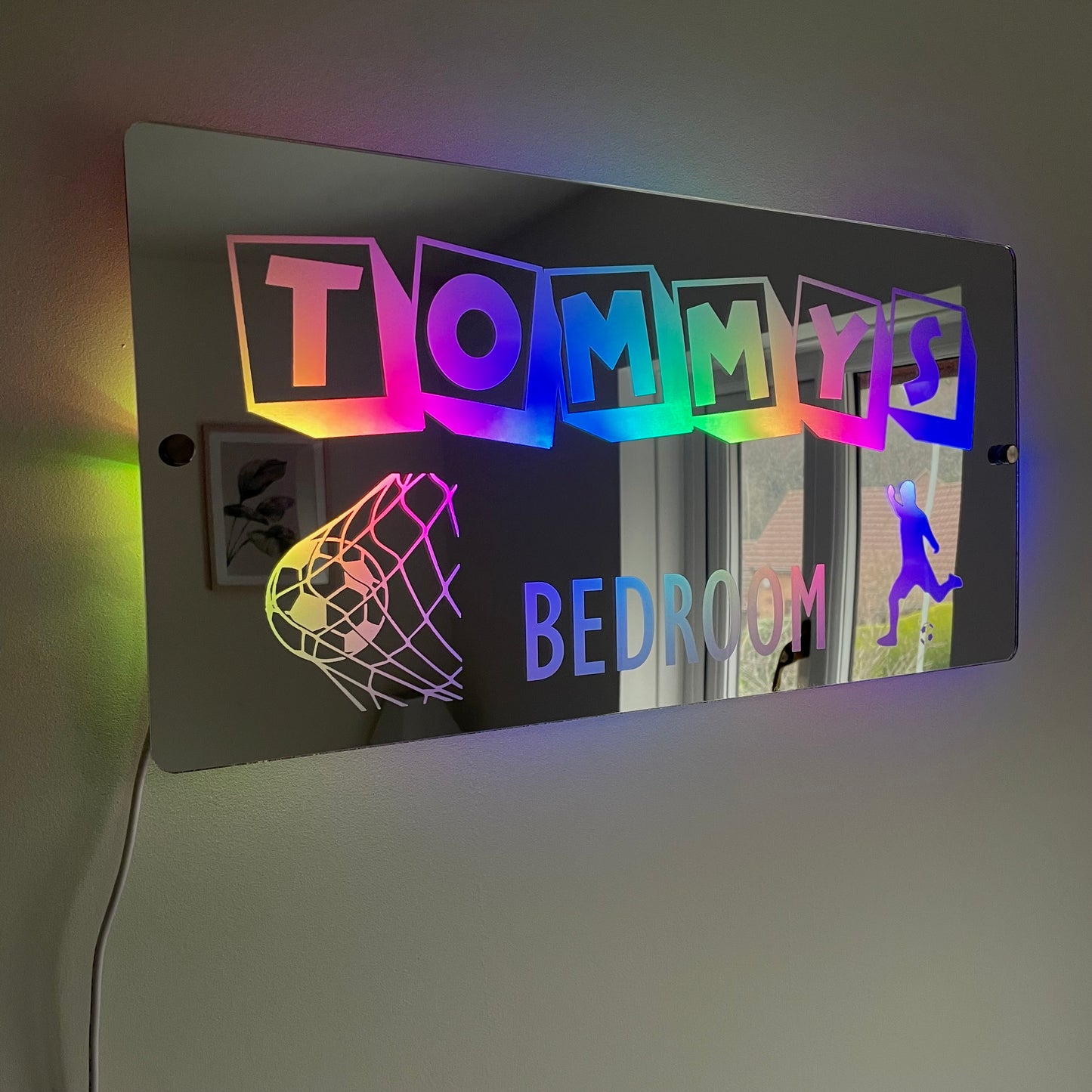 Personalised Football Name Mirror | LED Light Sign