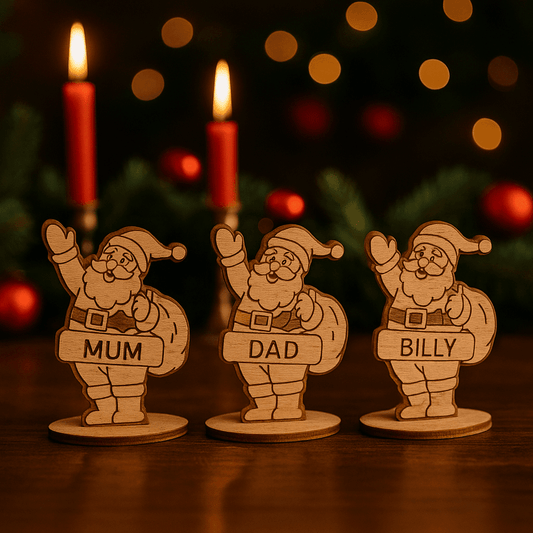 Personalised Santa Place Setting / Standing Ornament – Gold or Silver Mirror The Crafty Bonobo 1