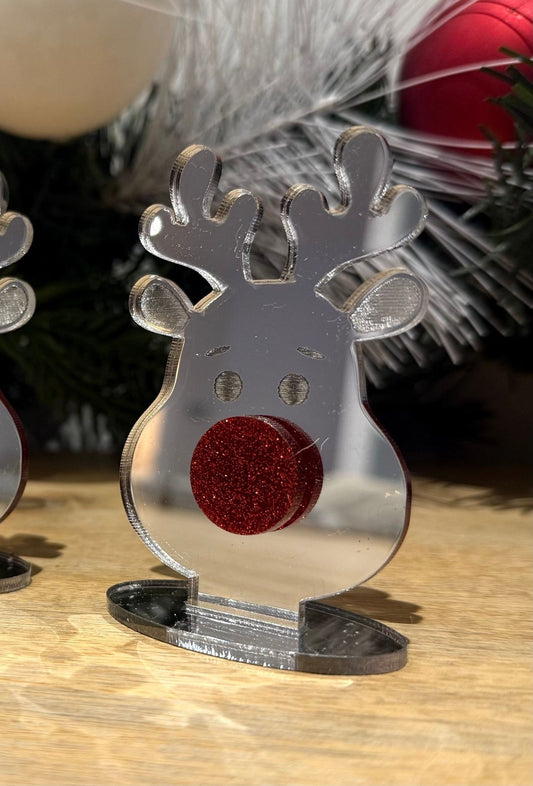 Mini Silver Mirror Reindeer – Glitter Red Nose Christmas Table Buddy The Crafty Bonobo 2