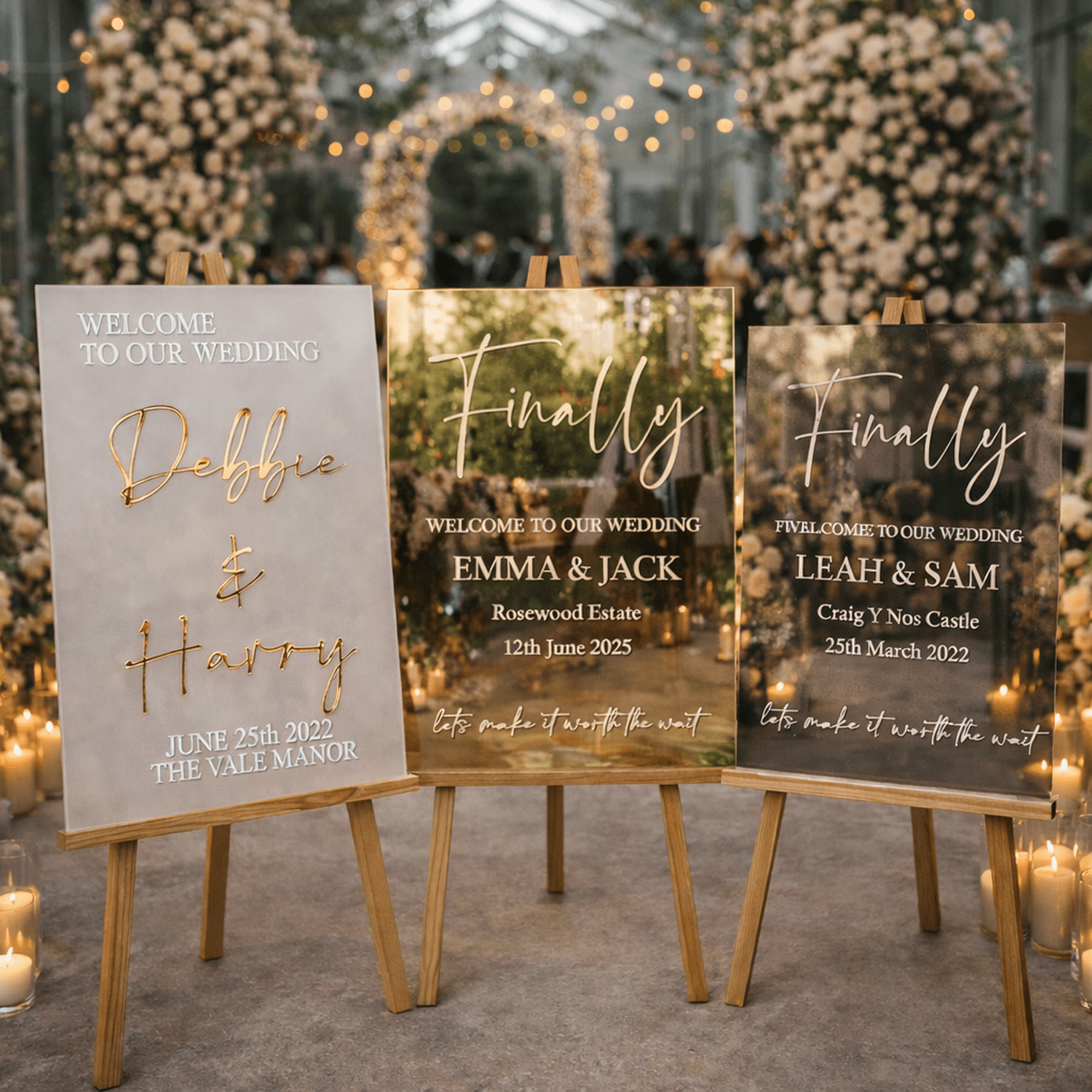 Luxury Frosted Welcome Wedding Sign | Mirror Wedding Decor C The Crafty Bonobo Wedding Decor 6