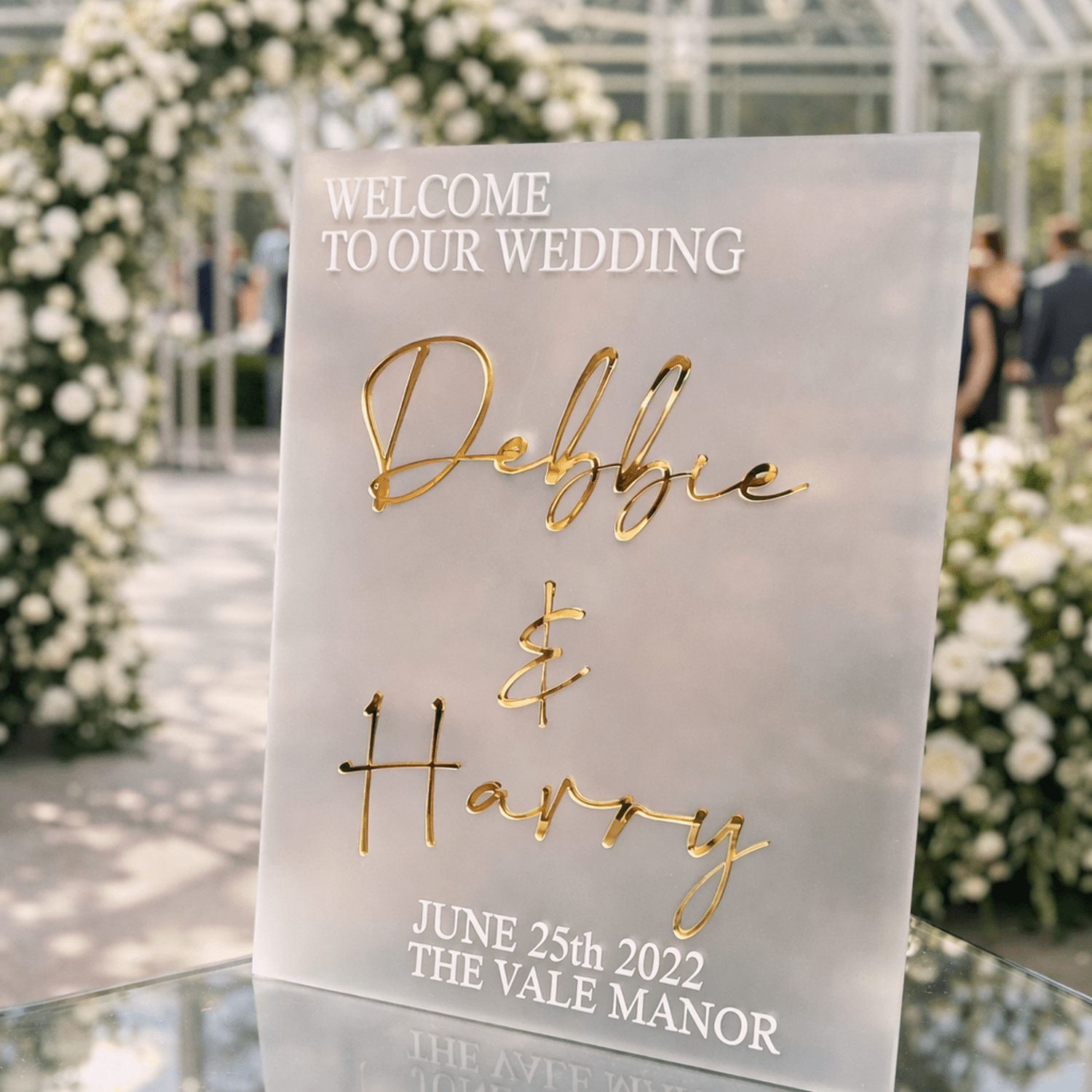 Luxury Frosted Welcome Wedding Sign | Mirror Wedding Decor C The Crafty Bonobo Wedding Decor 5
