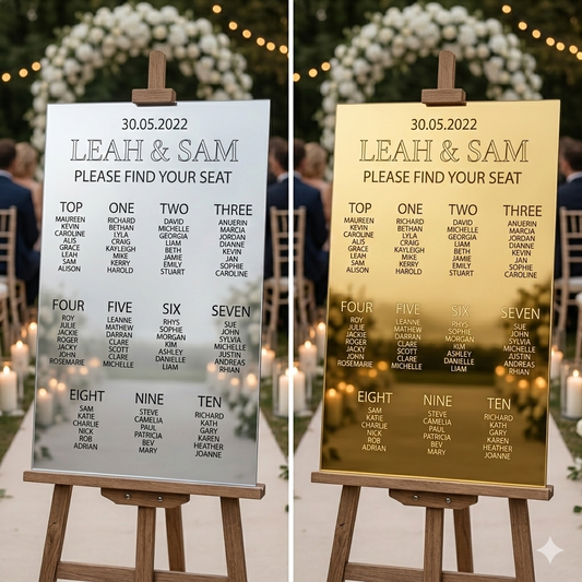 Luxury Wedding Seating Plan | Mirror Wedding Decor