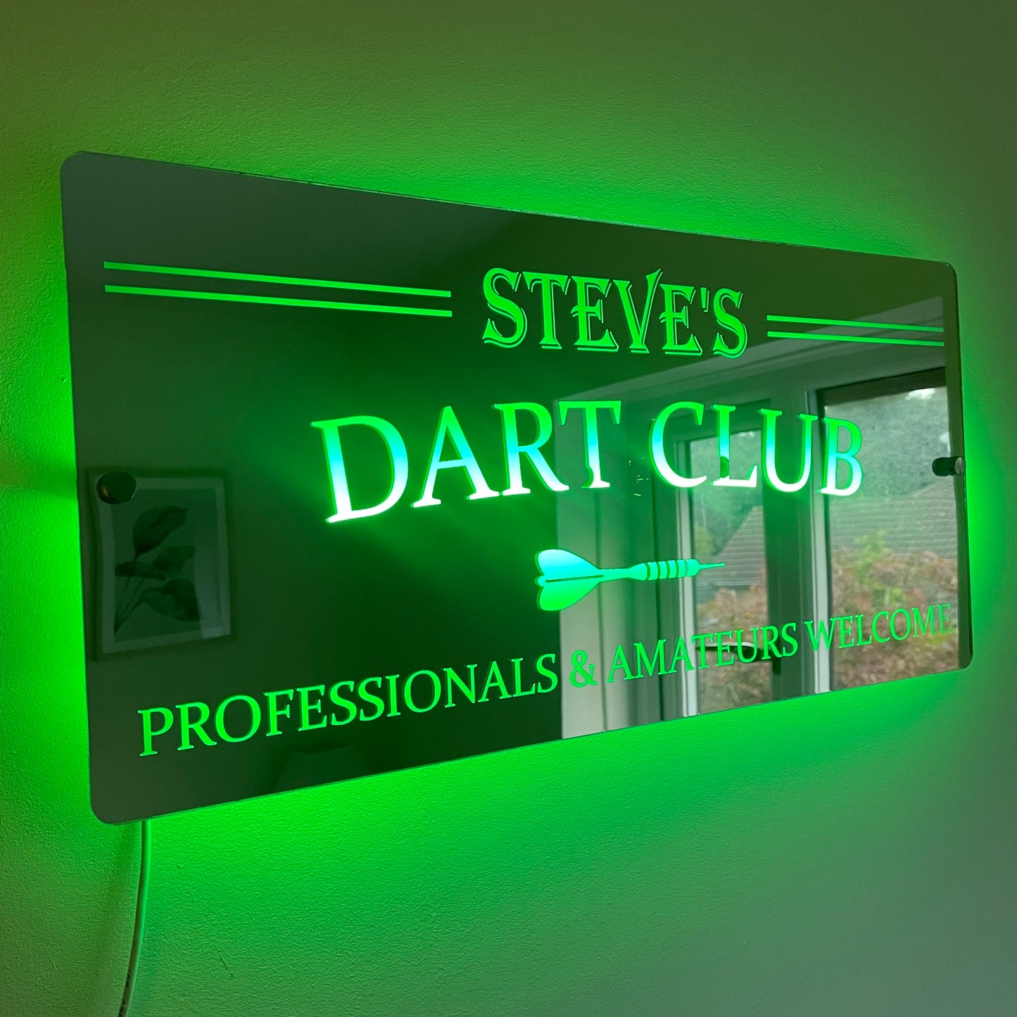 Personalised LED Dart Club Mirror with remote | Darts Sign