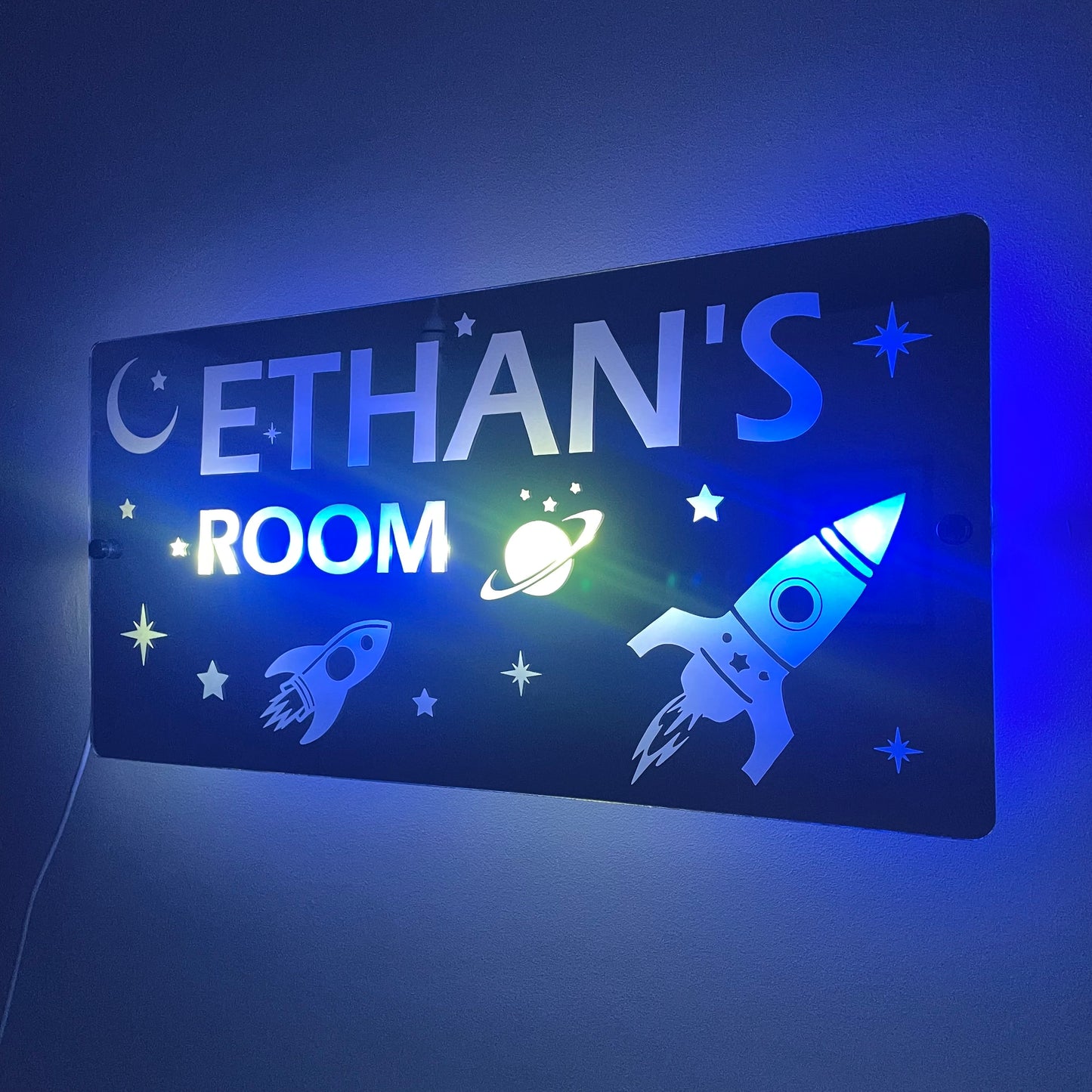 Space Theme Children’s Personalised LED Mirror