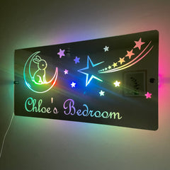 Personalised Bunny and Moon LED Mirror Sign – Custom Kid’s Bedroom Décor