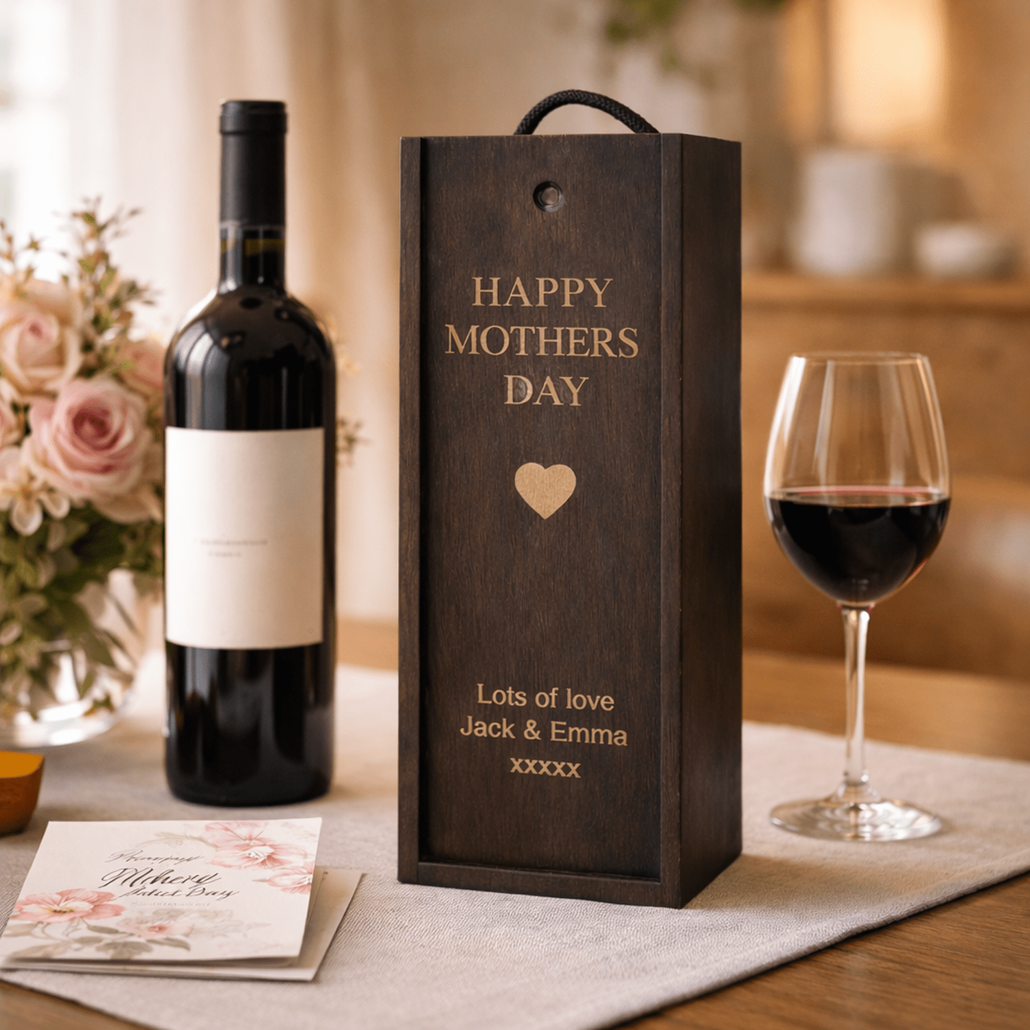 Personalised Mother’s Day Wooden Wine Box – Engraved Gift for Mum The Crafty Bonobo 2