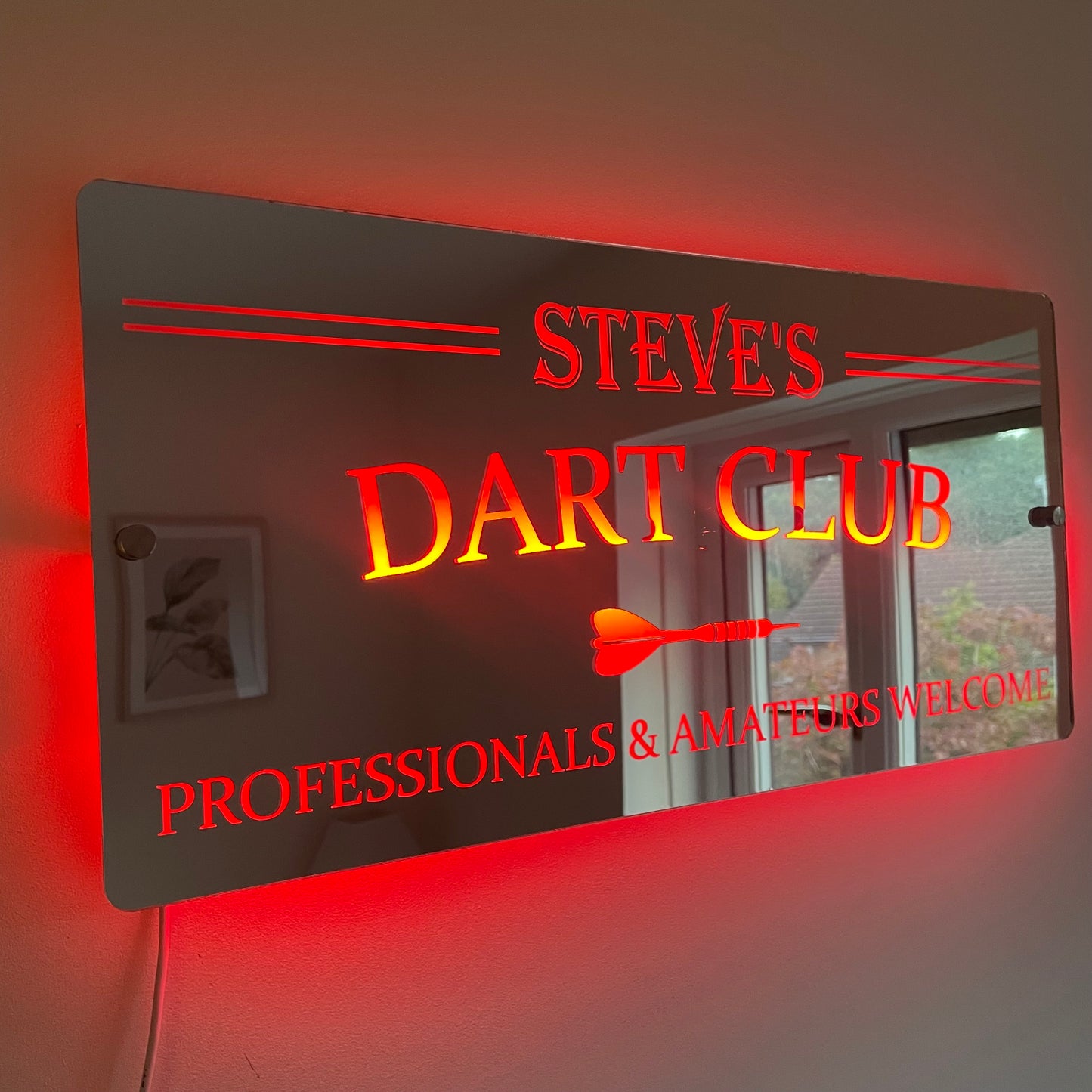 Personalised LED Dart Club Mirror with remote | Darts Sign