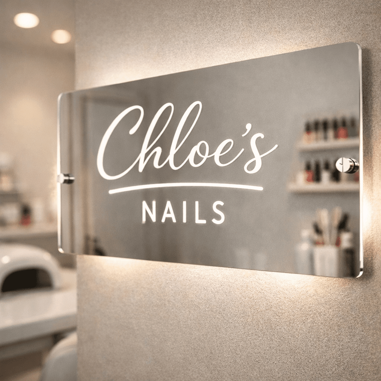 Personalised LED Salon Mirror Sign – Custom Light-Up Business Name Sign for Hairdresser, Nail Tech, Lash Artist or Beauty Room Decor The Crafty Bonobo LED Mirror Sign 3