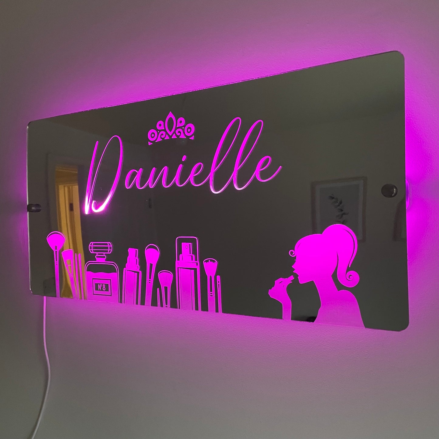 Personalised Beauty LED Vanity Mirror Sign - Custom Name Light with Makeup Theme