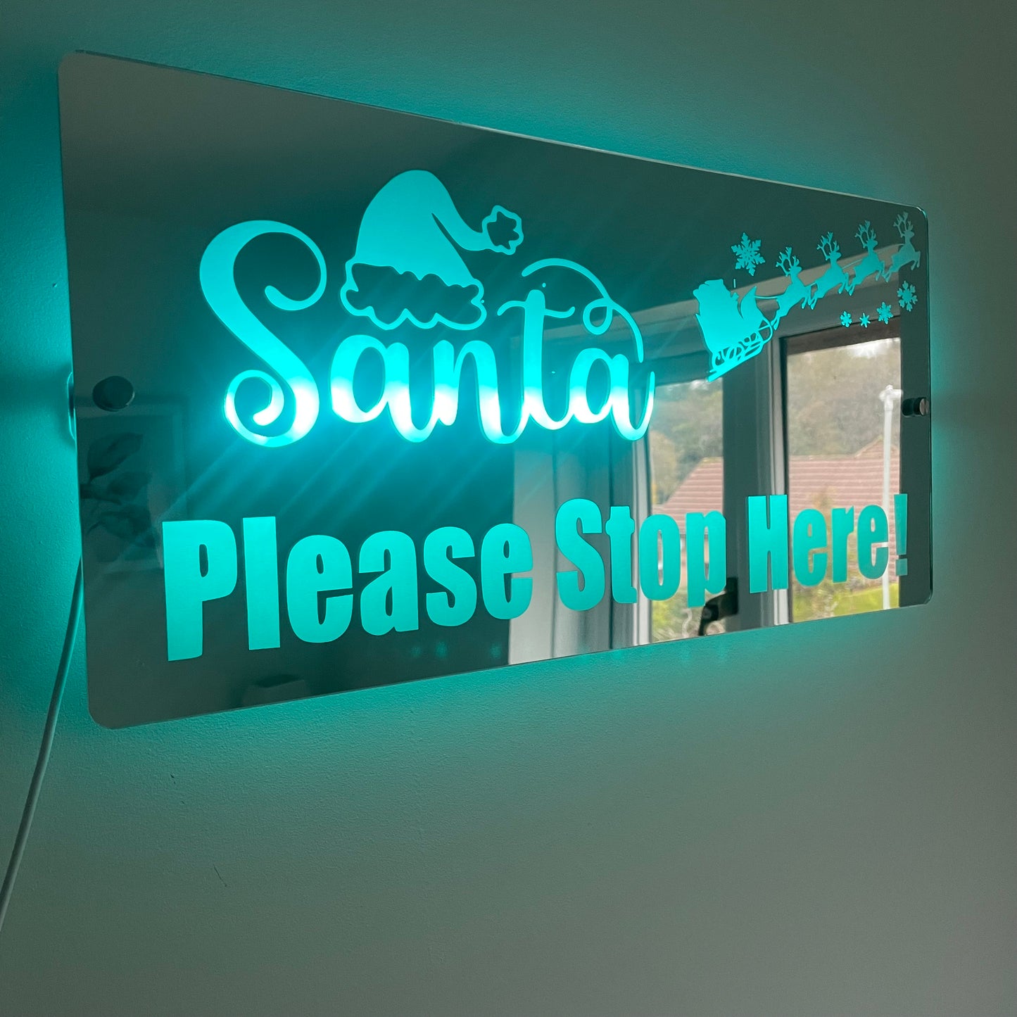 Santa Please Stop Here LED Mirror with remote | LED Light Sign Mirror | Christmas Decor