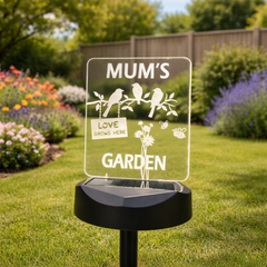 Personalised Mum’s Garden Solar Light – Engraved “Love Grows Here” Garden Plaque