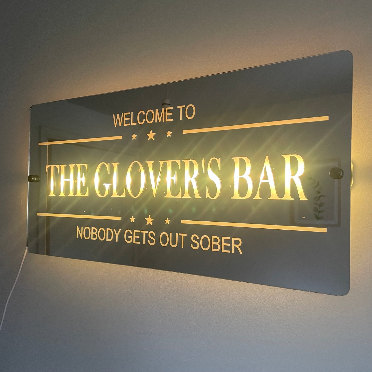 Personalised LED Bar Sign with remote | Light-Up Man Cave Mirror Sign